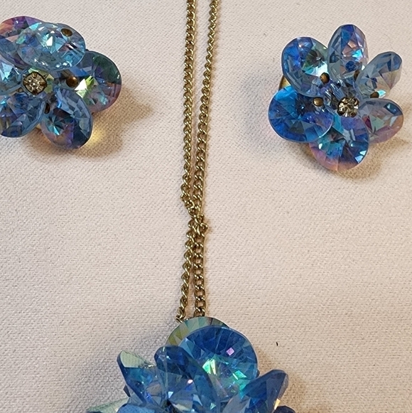 SKY BLUE RIVOLI EARRINGS and NECKLACE set - Picture 4 of 10